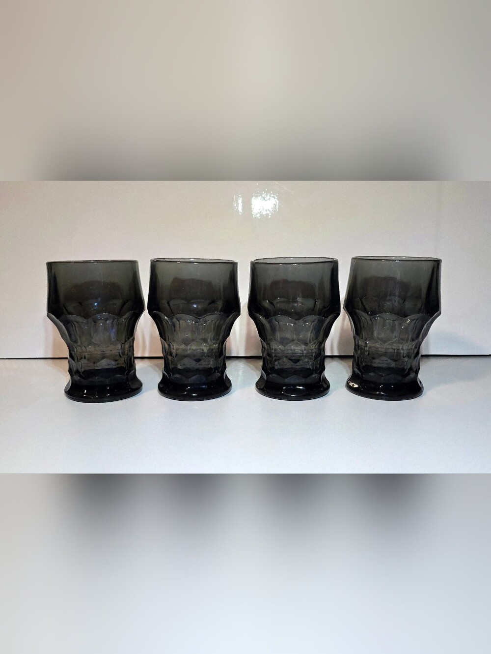 Anchor Hocking Georgian Smoke Grey Glass Tumbler Set of 4 Vtg Drinking Glassware